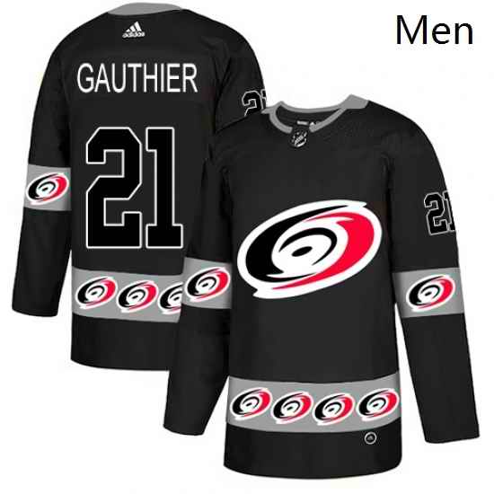 Mens Adidas Carolina Hurricanes 21 Julien Gauthier Authentic Black Team Logo Fashion NHL Jersey